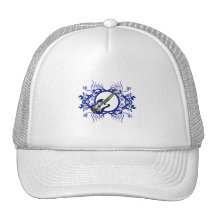 Blue Bass Blue Floral Circle Design Trucker Hats
