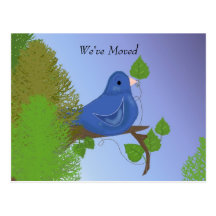 Blue Bird on a Branch New Address Postcards