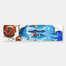 Blue Birds on a Wire by Helen Janow Miqueo Bumper Stickers