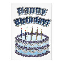 Blue Birthday Cake Party Personalized Invitations