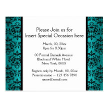 Blue black damask formal party postcard