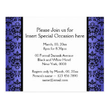 Blue black damask stylish party post cards