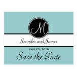 Blue Black White Monogram Save the Date Postcards