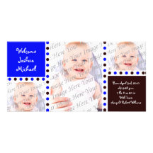 Blue & Brown Photo Birth Announcements Photo Cards