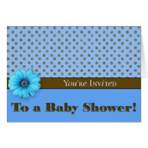 Blue & Brown Polka Dot Baby Shower Invitations Greeting Cards