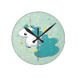 blue cartoon unicorn with stars clock wall clocks