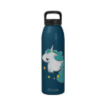 Blue cartoon unicorn with stars water bottle