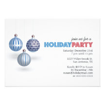 Blue Christmas Baubles Holiday Invite