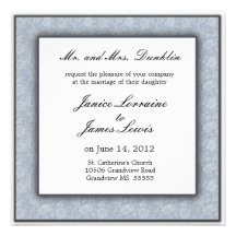 Blue cream elegant damask wedding invitation