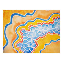 blue crystallised pattern with gold surrounding postcards