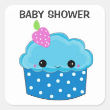 Blue Cupcake Baby Shower Stickers
