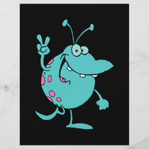 blue cute cartoon peace gesture alien dude flyer