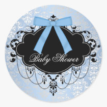 Blue Damask Blue Black Baby Boy Shower Sticker stickers