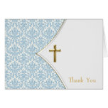 Blue Damask Christening Thank You Cards