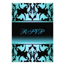 Blue Damask Elegant Quinceanera RSVP Personalized Invites