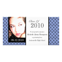 Blue Damask Graduation Announcement Photo Cards