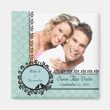 Blue Damask Love Birds Photo Save The Date Magnet