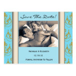 Blue Damask Save the Date Postcards