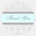 Blue Damask Thank You Wedding Envelope Seals Sticker