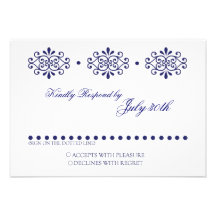 Blue Design Monogram Wedding RSVP Custom Invitations