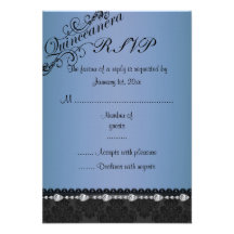 Blue Diamond & Damask Quinceanera RSVP Card Custom Invite