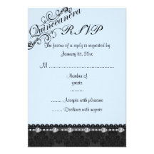 Blue Diamond & Damask Quinceanera RSVP Card Personalised Invites