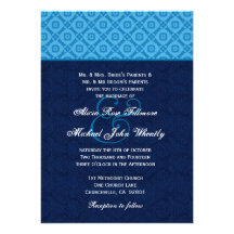 Blue Diamond Pattern Wedding G50C Invitation