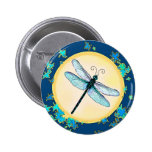 Blue Dragonfly with Leaves Button