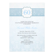 Blue Floral Damask Wedding Anniversary Invite