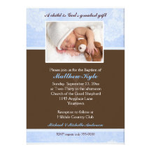 Blue Floral Photo Baptism Invitation