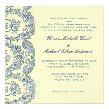 Blue Floral Wedding Invitation