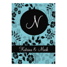 Blue Floral wedding invitation monogram