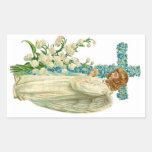 Blue Flowered Christian Cross Rectangular Sticker