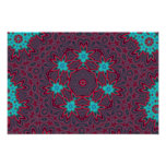 Blue Flowers Mandala on Red Photo