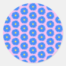 Blue flowers pattern on pink. round stickers