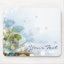 Blue Flowers with Tiny Birds Mousepads