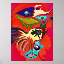 Blue fried egg and red poster