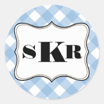 Blue gingham 3 monogram letter country style stickers