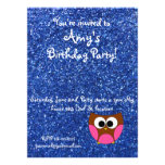 Blue glitter owl invitation invitations