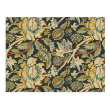 Blue Gold Floral Fabric Postcard