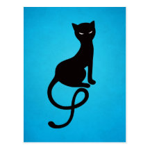 Blue Gracious Evil Black Cat Postcards