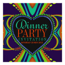 Blue Green Bohemian Dinner Party Invitation