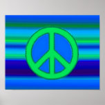 Blue Green Fractal & Peace Sign Poster