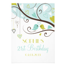 Blue & Green Lovebirds Bridal Shower Invitations