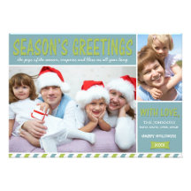 Blue, Green & White Season's Greeting Holiday Card Personalised Announcement