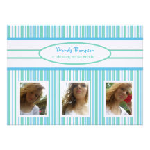 Blue, Green & White Striped: Picture Invitation