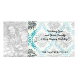 blue grey and cream elegant damask photo card template