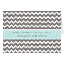 Blue Grey Chevrons Engagement Announcement Card