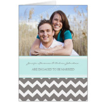 Blue Grey Chevrons Engagement Photo Announcement Greeting Cards