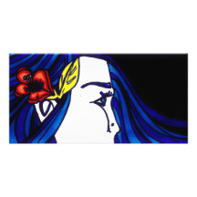 Blue Hair Flower Personalized Photo Card